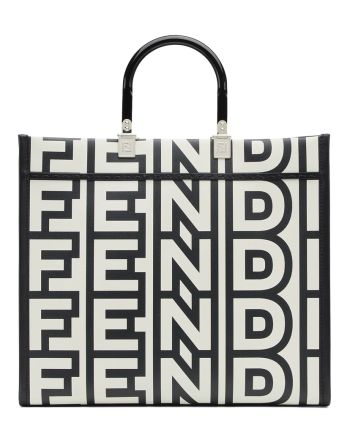 Fendi Sunshine Medium Two-tone printed leather Fendi Roma Capsule Shopper 8BH386 Black